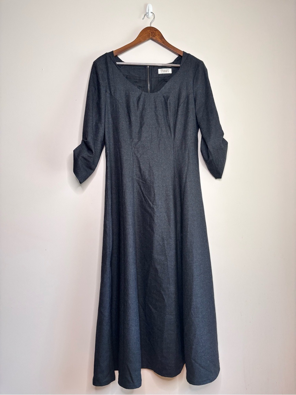 TOAST Wool Fit Flare Midi Dress Charcoal Size 10